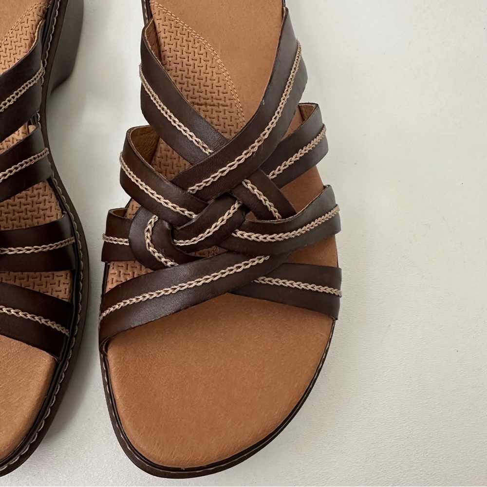 Clarks Brown Leather Strappy Wedge Comfort Sandals Womens Size 10 - Picture 2 of 8